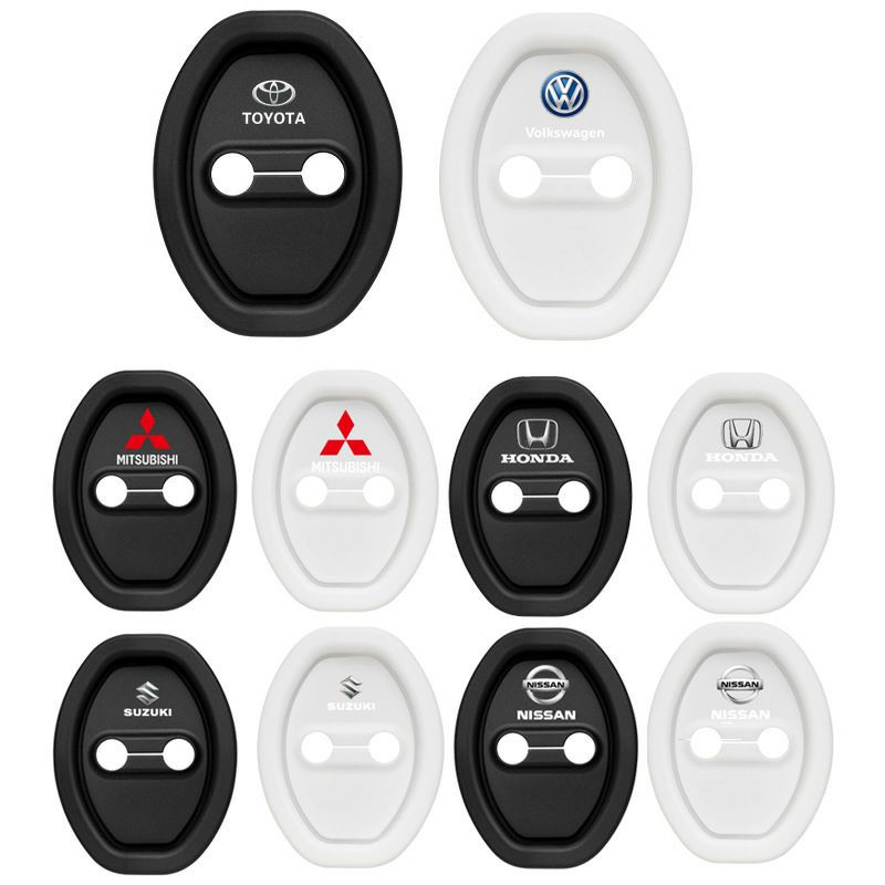 Housses de protection en silicone pour loquets de porte de voiture, disponibles en noir ou en blanc avec les logos de marques comme Toyota, Volkswagen, Mitsubishi, Honda, Suzuki et Nissan